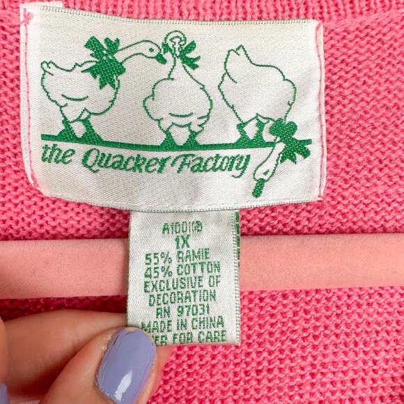 The Quacker Factory Sweater Vintage Beach Summer Scene Cardigan Sequin Pink - Picture 4 of 4